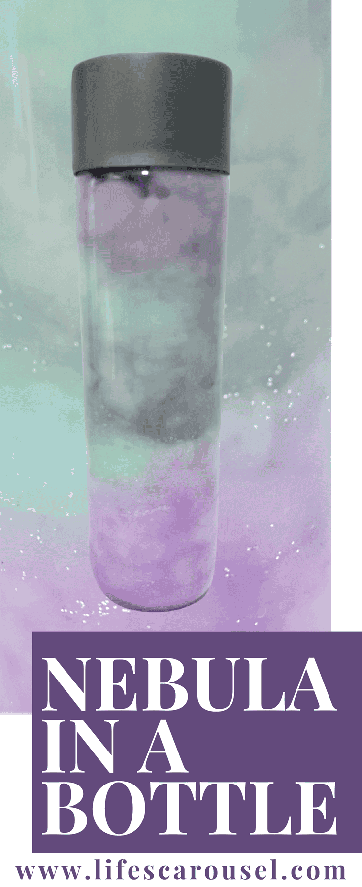 Nebula in a Bottle | DIY Nebula in a Bottle - make your own mini galaxy in a bottle. Quick & easy kids project. Just uses - cotton wool, paint, glitter and water!