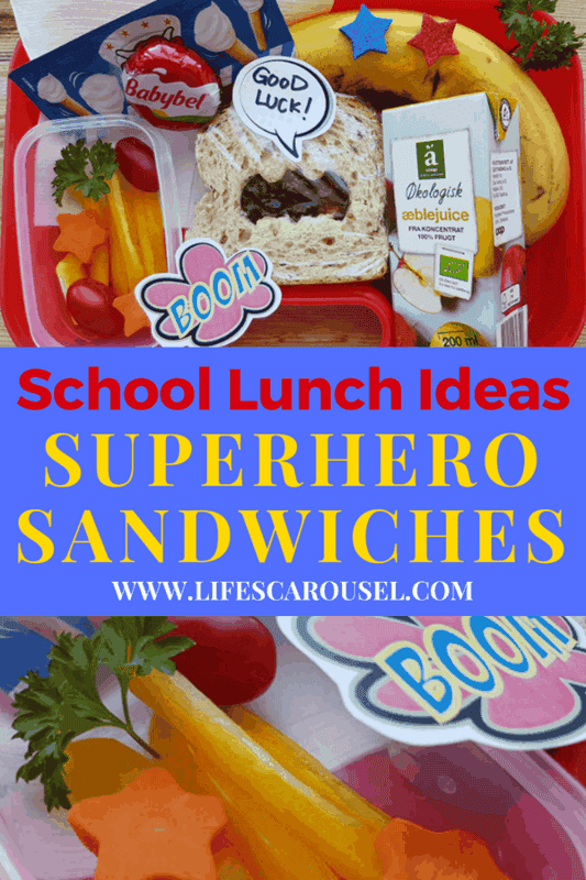 School Lunch Ideas - Superhero Sandwich | I love this Superhero Sandwich lunch idea. Perfect for preschoolers, kindergarten or kids of all ages! Picky eaters will love this sandwich! It's so quick and easy to make, you can even make ahead of time. What a great healthy bento box lunch idea!