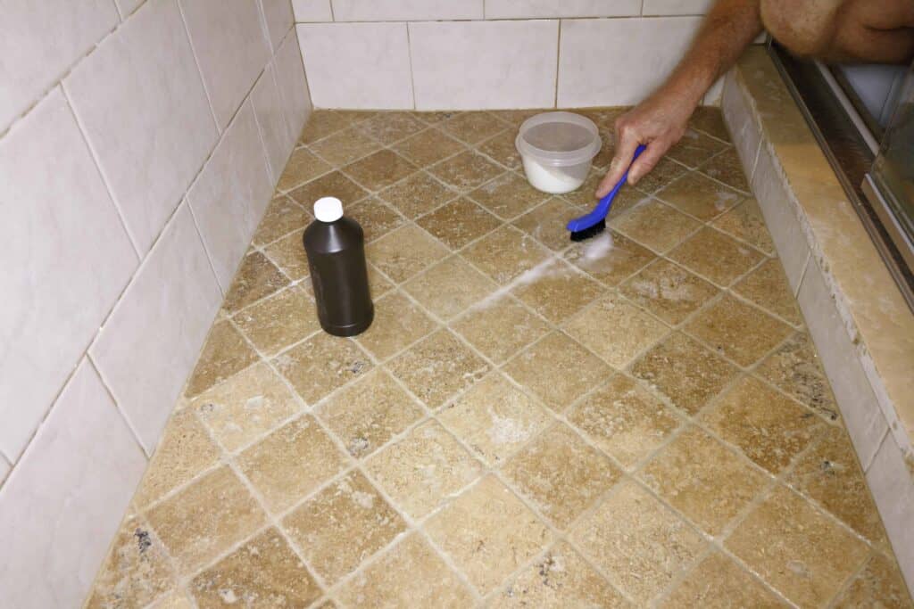 Homemade Grout Cleaner - Hydrogen Peroxide, Baking Soda and Dish Soap. How to clean grout the easy way!
