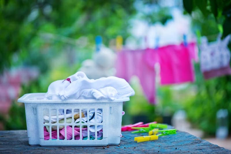 Clothes hanging on a clothes line. One of the best eco-friendly habits.