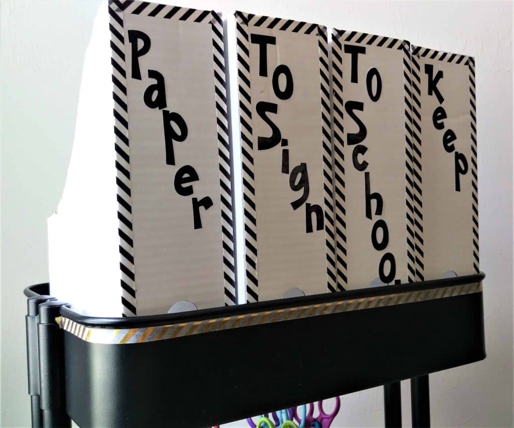 Homework Station | How to put together this sanity-saving homework station. Make going back to school easier and more organized with this homework station so you have all your supplies in one place!