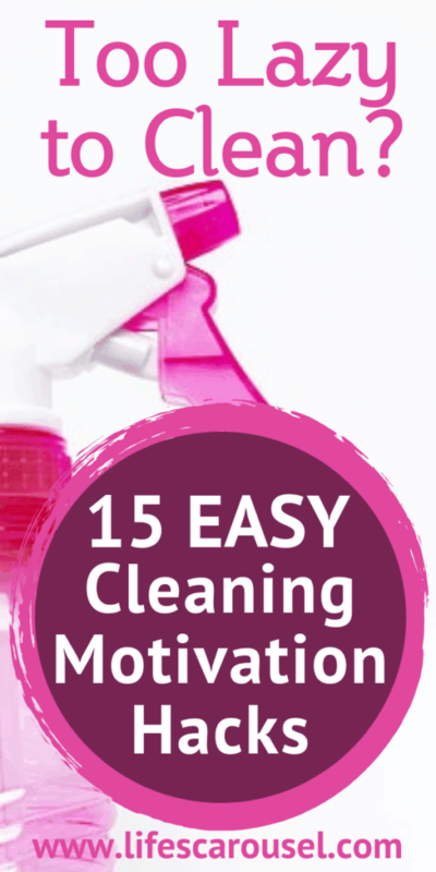 15 EASY Cleaning Motivation Hacks for the Lazy Cleaner - Don't want to clean, but know you should? These quick and easy motivation tips will get you cleaning in no time! Get your home clean and organized... even when you don't want to! Too tired to clean? Don't worry, you are NOT lazy... you just need the right motivation!